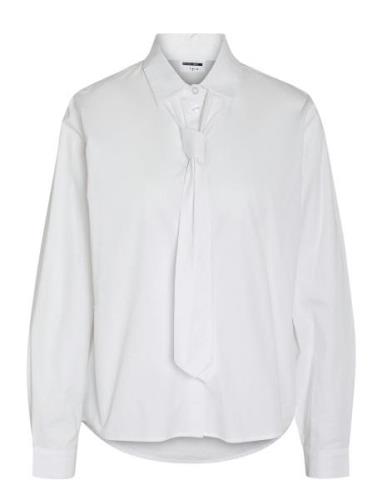 Nmfreja L/S Tie Shirt Wvn Fwd Tops Shirts Long-sleeved White NOISY MAY