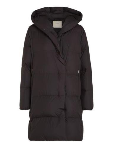 Lw Padded Funnel Neck Wrap Coat Topattu Pitkä Takki Black Calvin Klein