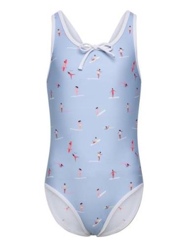 Swimsuit W. Bow, Aop Uimapuku Uima-asut Blue Color Kids