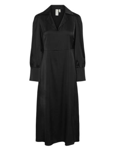 Yaspella Ls Long Dress S. Noos Polvipituinen Mekko Black YAS