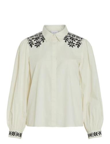 Vicaria L/S Embroidery Shirt/R Tops Shirts Long-sleeved White Vila