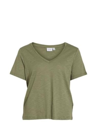 Vinova V-Neck S/S Top-Noos Tops T-shirts & Tops Short-sleeved Khaki Gr...