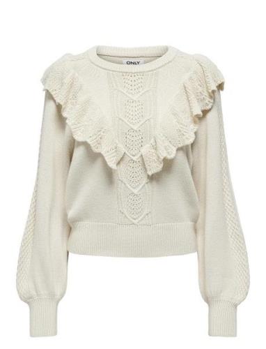 Onlcherry Ls Ruffle O-Neck Cc Knt Tops Knitwear Jumpers Cream ONLY