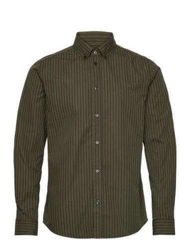 Kristian Stripe Poplin Shirt Tops Shirts Casual Green Les Deux