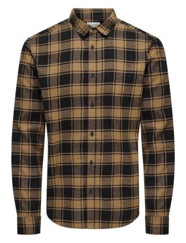 Onsgudmund Ls Checked Shirt Tops Shirts Casual Brown ONLY & SONS