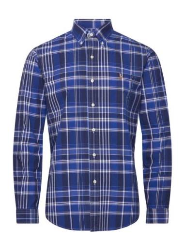 Custom Fit Plaid Oxford Shirt Tops Shirts Casual Blue Polo Ralph Laure...