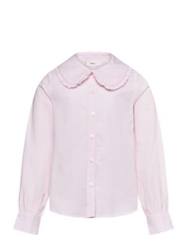 Baby-Collar Openwork Shirt Tops Shirts Long-sleeved Shirts Pink Mango