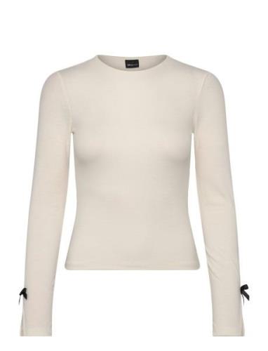 Bow Rib Top Tops T-shirts & Tops Long-sleeved Cream Gina Tricot