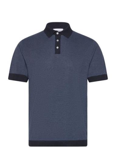 Knitted Polo S/S Contrast Tops Polos Short-sleeved Blue Lindbergh