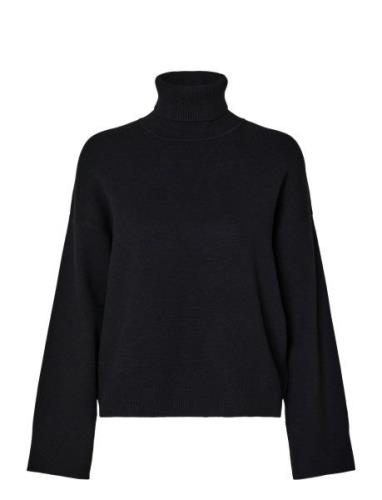 Slfkamma Ls Knit Roll Neck Noos Tops Knitwear Turtleneck Black Selecte...