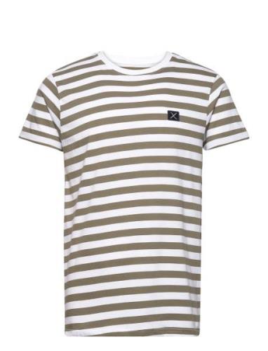 Basic Striped Tee Ss Tops T-shirts Short-sleeved Green Clean Cut Copen...