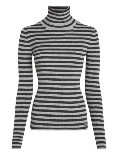 Woven Label Roll Neck Sweater Tops Knitwear Turtleneck Grey Calvin Kle...