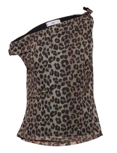 Asymmetric Leopard-Print Top Tops Blouses Sleeveless Brown Mango