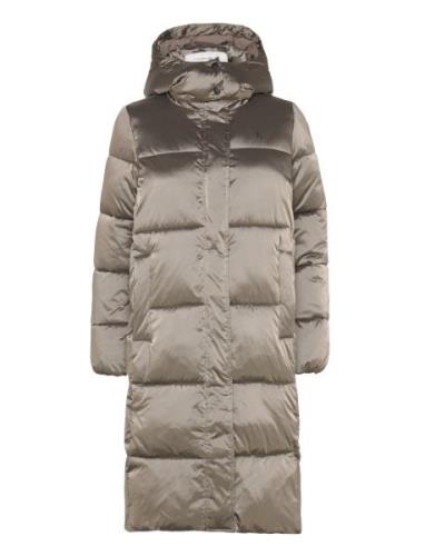 Monologo Nd Shiny Long Puffer Topattu Pitkä Takki Brown Calvin Klein J...