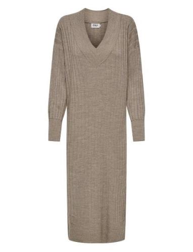 Olmnew Tessa L/S Midi V Dress Knt Polvipituinen Mekko Beige Only Mater...