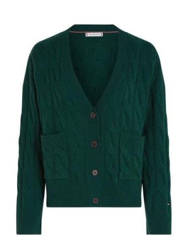 Soft Wool Cable Cardigan Tops Knitwear Cardigans Green Tommy Hilfiger