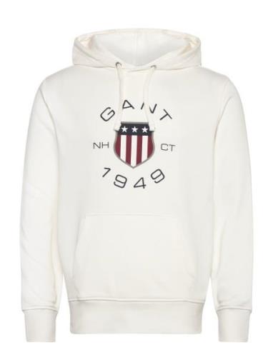 Print Sweat Hoodie Tops Sweat-shirts & Hoodies Hoodies White GANT