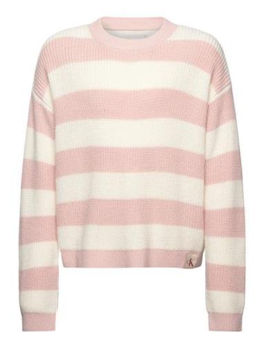 Ck Stripe Sweater Tops Knitwear Pullovers Pink Calvin Klein