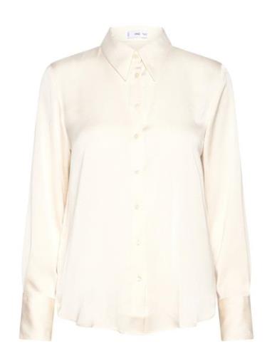 Satin Finish Flowy Shirt Tops Blouses Long-sleeved White Mango