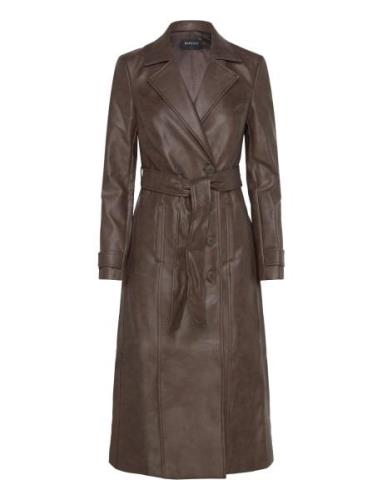 Vegan Leather Trench Coat Nahkatakki Brown Bardot