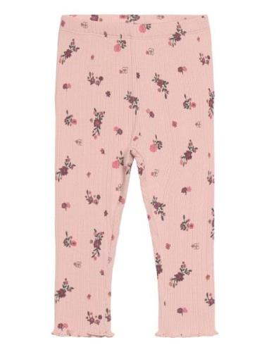 Leggings Aop Rib Bottoms Leggings Pink Minymo