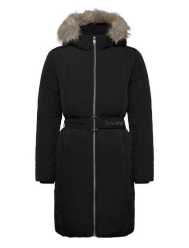 Classic Belted Fur Coat Parka Takki Black Calvin Klein