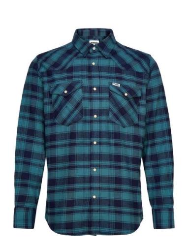 Flannel Western Shirt Tops Shirts Casual Blue Wrangler