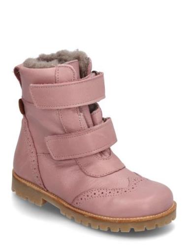 Rub Sole™ Broque Velcro Boot Tex Talvikengät Tarroilla Pink Pom Pom