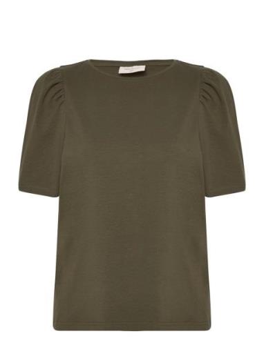 Fqfenja-Tee-Puff Tops T-shirts & Tops Short-sleeved Khaki Green FREE/Q...