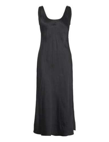 Viscose Satin Slip Dress Polvipituinen Mekko Black Calvin Klein