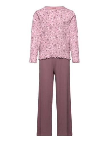 Nkfnightset Mauve Flower Loose Rib Noos Pyjamasetti Pyjama Purple Name...