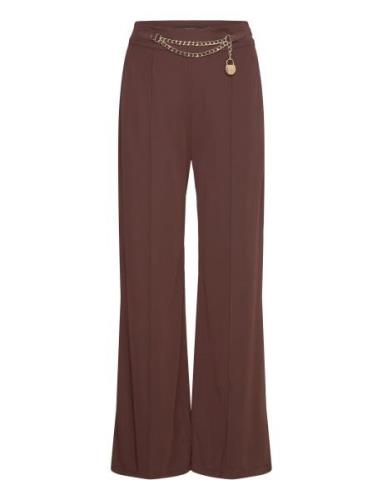 Chain-Trim Pleated Jersey Wide-Leg Pant Bottoms Trousers Wide Leg Brow...