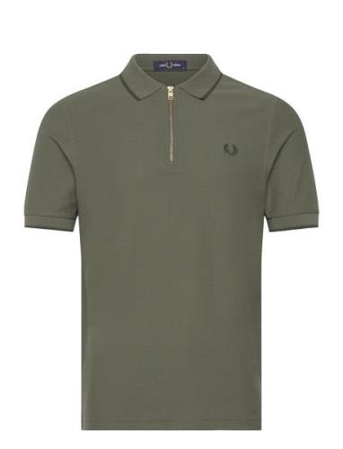 Crepe Pique Zip Neck Polo Tops Polos Short-sleeved Green Fred Perry