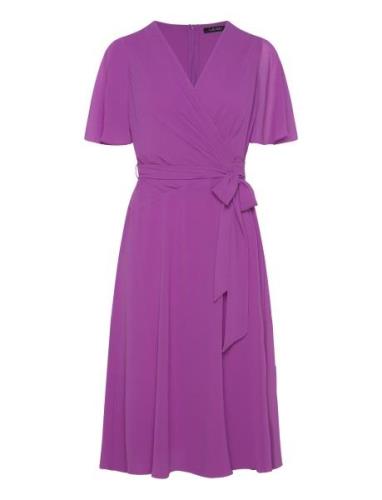 Belted Georgette Dress Polvipituinen Mekko Purple Lauren Ralph Lauren