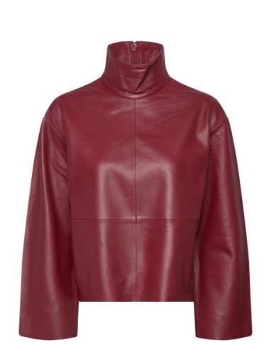 2Nd Jayan - Fine Leather Tops Blouses Long-sleeved Red 2NDDAY