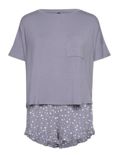 Pj Short Loosefit Flowers Pyjama Grey Hunkemöller