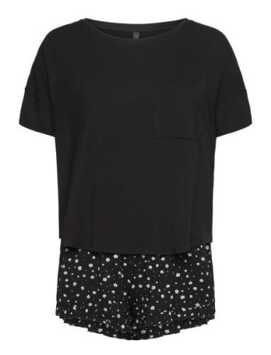 Pj Short Loosefit Flowers Pyjama Black Hunkemöller