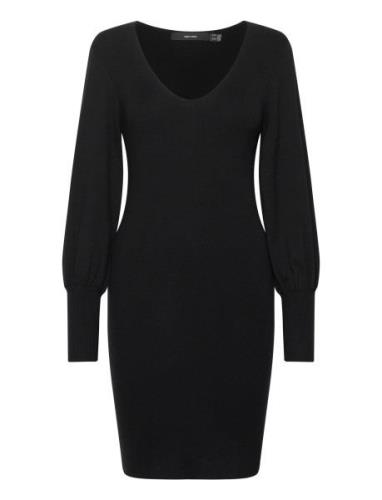 Vmhollykarispuff Ls V-Neck Dress Ga Boo Polvipituinen Mekko Black Vero...