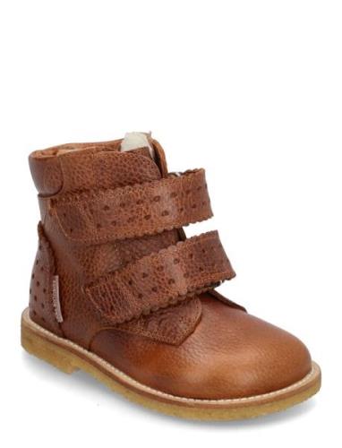 Boots - Flat - With Velcro Bootsit Nauhalliset Saapikkaat Brown ANGULU...