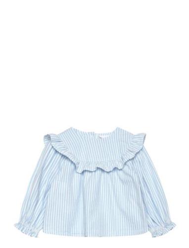 Striped Blouse Tops Blouses Long-sleeved Blue Mango