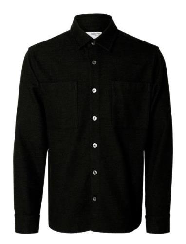 Slh-Twill Mix Overshirt Ls Tops Overshirts Black Selected Homme