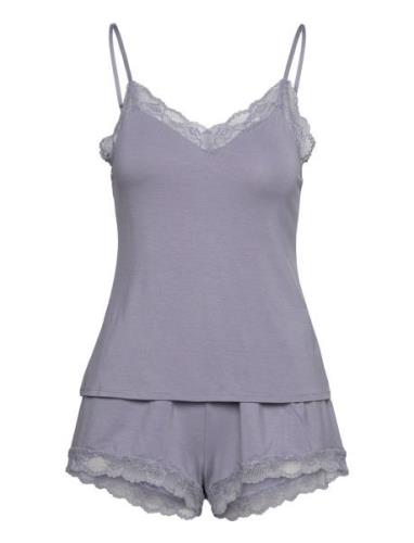 Pj Cami Short Viscose Lace Pyjama Purple Hunkemöller