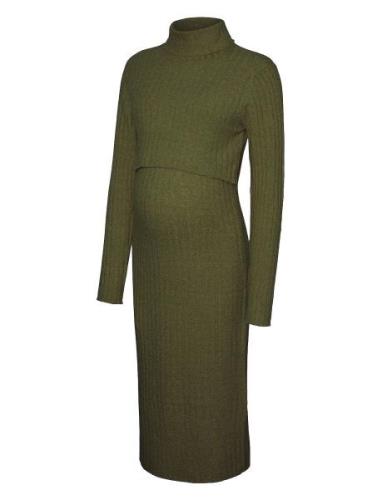 Mlsuniva June L/S Knit Midi Dress 2F Polvipituinen Mekko Khaki Green M...