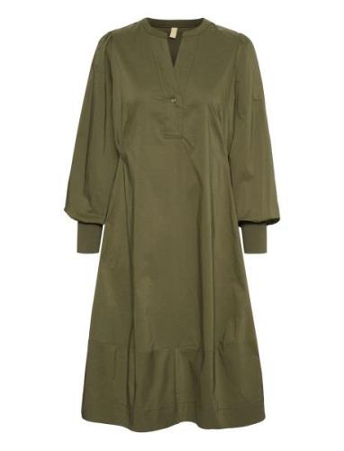 Cuantoinett Rib Dress Polvipituinen Mekko Khaki Green Culture