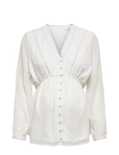 Olmbettina Ls V-Neck Dnm Blouse Wvn Tops Blouses Long-sleeved White On...