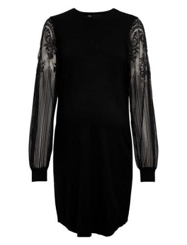 Olmviktoria L/S Lace Dress Ex Knt Polvipituinen Mekko Black Only Mater...