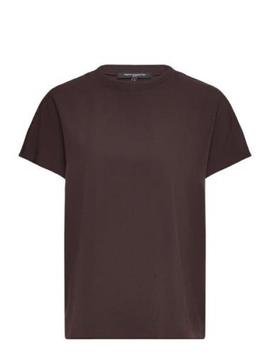 Crepe Light Crew Neck Top Tops T-shirts & Tops Short-sleeved Brown Fre...