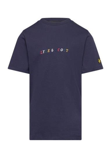 Multi Colour Embroidery T-Shirt Tops T-shirts Short-sleeved Navy Lyle ...