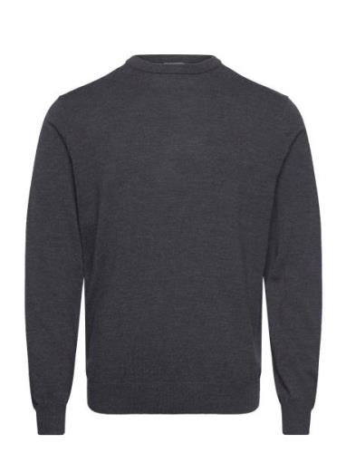 100 % Merino Crew Neck Knit Tops Knitwear Round Necks Grey Lindbergh