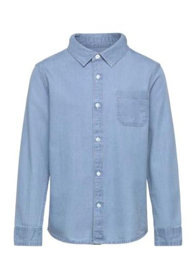 Pocket Denim Shirt Tops Shirts Long-sleeved Shirts Blue Mango